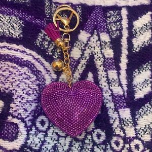 New Rhinestone Purple Heart Keychain